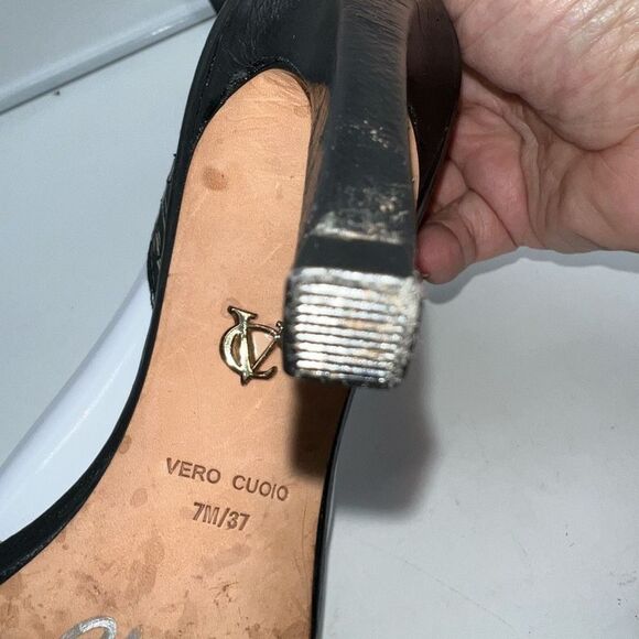 Vince Camuto T Strap Black and Metallic Pumps - Picture 6 of 9